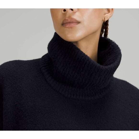 Lululemon Women 6 Brushed Cotton Merino Wool Blend Sweater Navy Blue Turtleneck - Picture 4 of 12